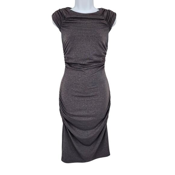 Susana Monaco Short Sleeve Ruched Bodycon Stretch Gray Dress Size XS - Picture 1 of 5